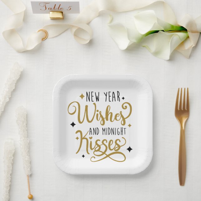 New Year Wishes and Midnight Kisses Paper Plates (Wedding)
