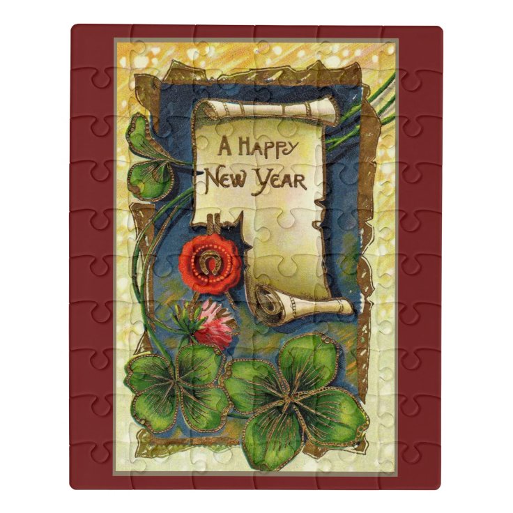 New Year With Clovers Jigsaw Puzzle Zazzle