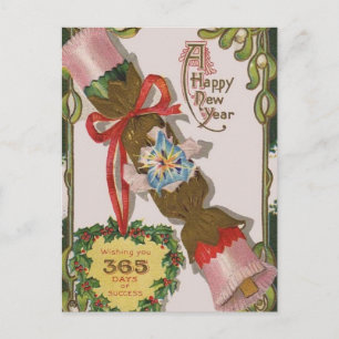 New Year With Pink Bonbon Holiday Postcard