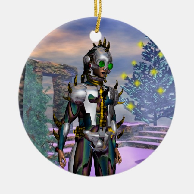 NEW YEAR'EVE OF A CYBORG Blue Sapphire Ceramic Ornament (Front)