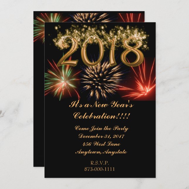 New Year's 2018 Fireworks Invitation (Front/Back)