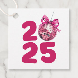 New Year's 2025 Gift Tag, Pink Disco Ball Favor Tags