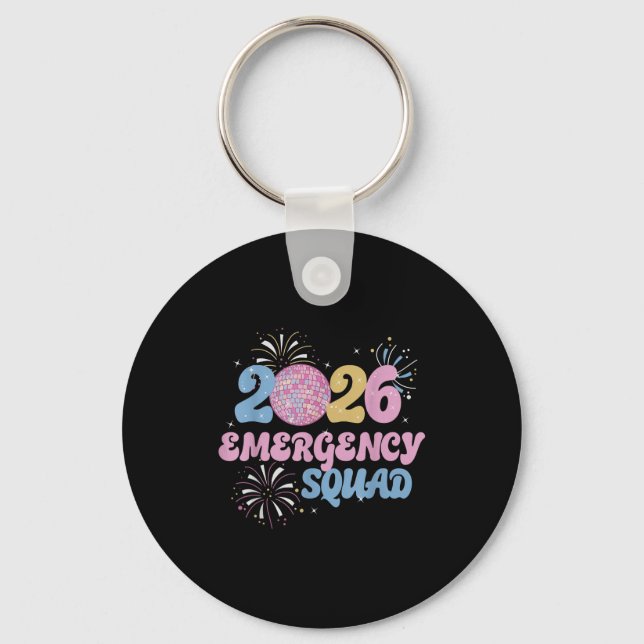 New Years 2026 Eve Emergency Squad Disco Ball Fire Keychain (Front)