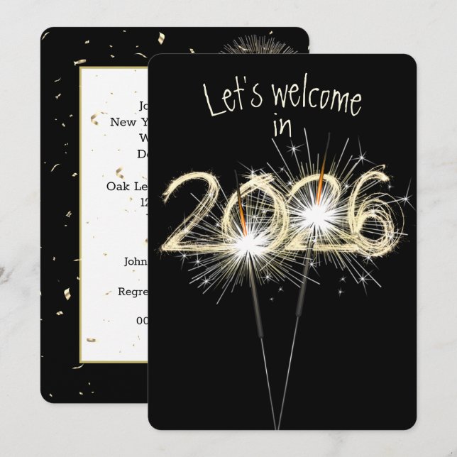 New Years 2026 Party Sparklers  Invitation (Front/Back)