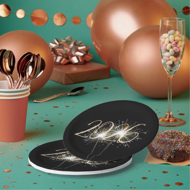 New Years 2026 Party Sparklers Paper Plates (Multi)