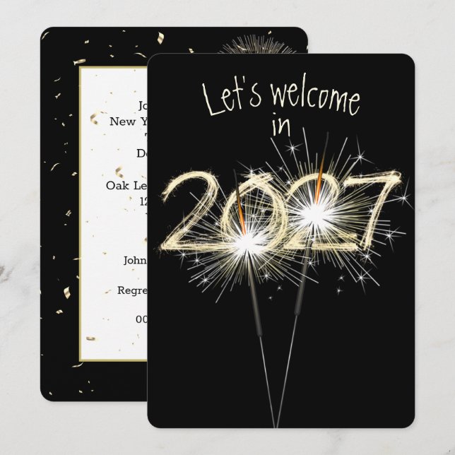 New Years 2027 Party Sparklers  Invitation (Front/Back)