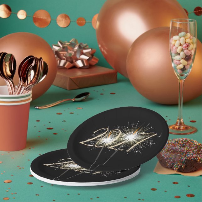 New Years 2027 Party Sparklers Paper Plates (Multi)