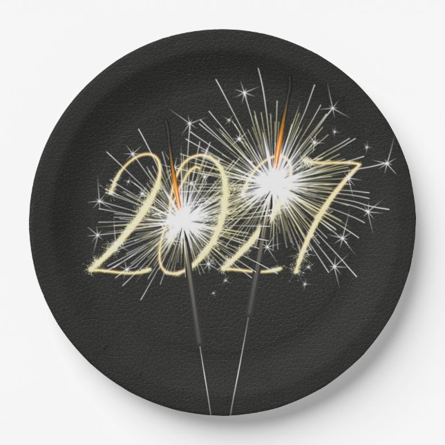 New Years 2027 Party Sparklers Paper Plates (Front)