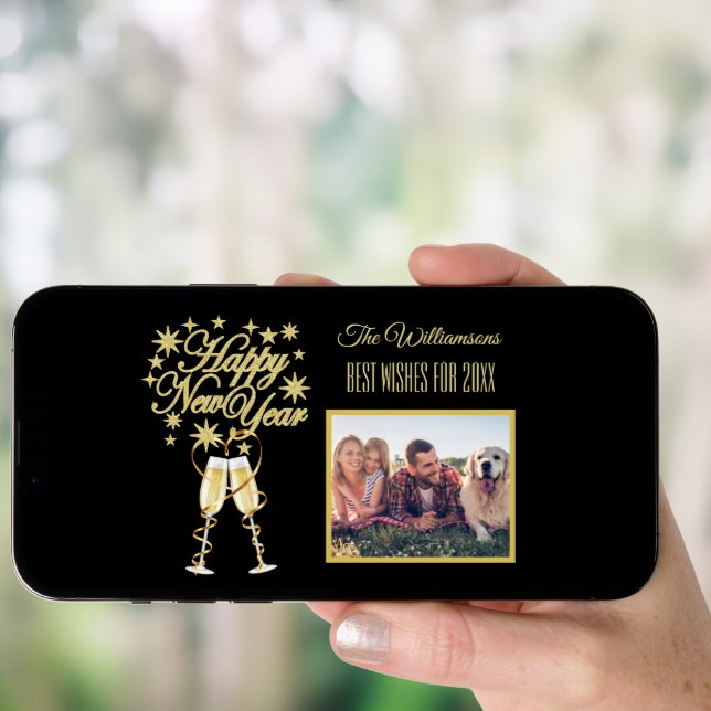 New Year's 4 Multi-Photo Collage Front  Back Card (Front Digital)