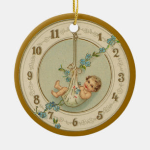 New Years Baby Vintage Clock Ceramic Ornament