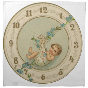 New Years Baby Vintage Clock Cloth Napkin