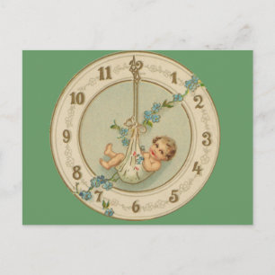 New Years Baby Vintage Clock Holiday Postcard