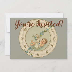 New Years Baby Vintage Clock Invitation