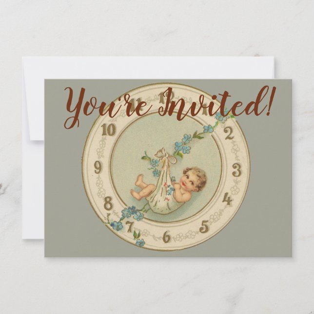 New Years Baby Vintage Clock Invitation (Front)