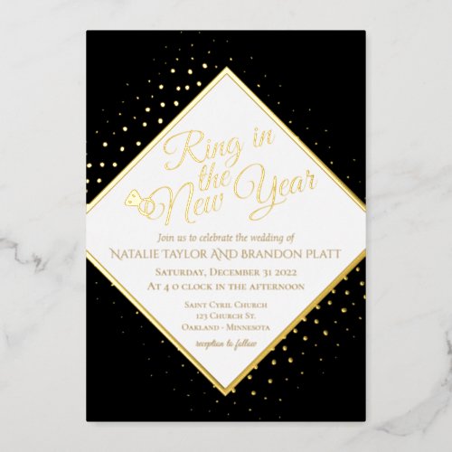 New Years Black And Gold Glitter Wedding  Foil Inv Foil Invitation