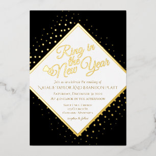 New Years Black And Gold Glitter Wedding Foil Inv Invitation