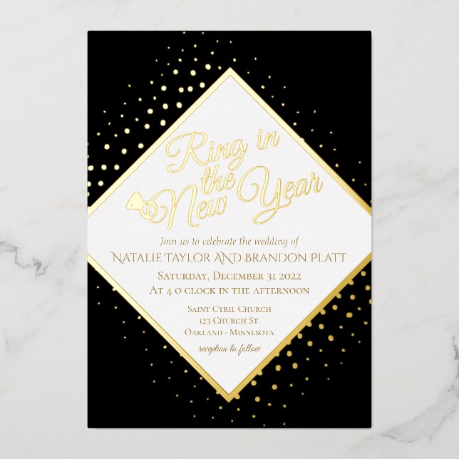 New Years Black And Gold Glitter Wedding  Foil Inv Invitation (Front)