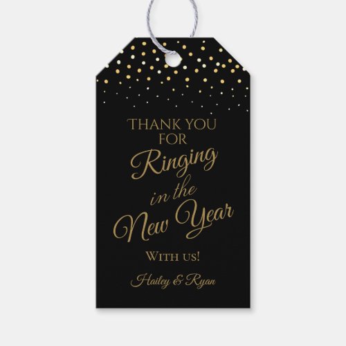 New Years Black and Gold Glitter Wedding Thank You Gift Tags