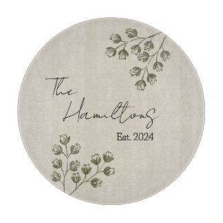 New Year's blue and gray floral cutting board