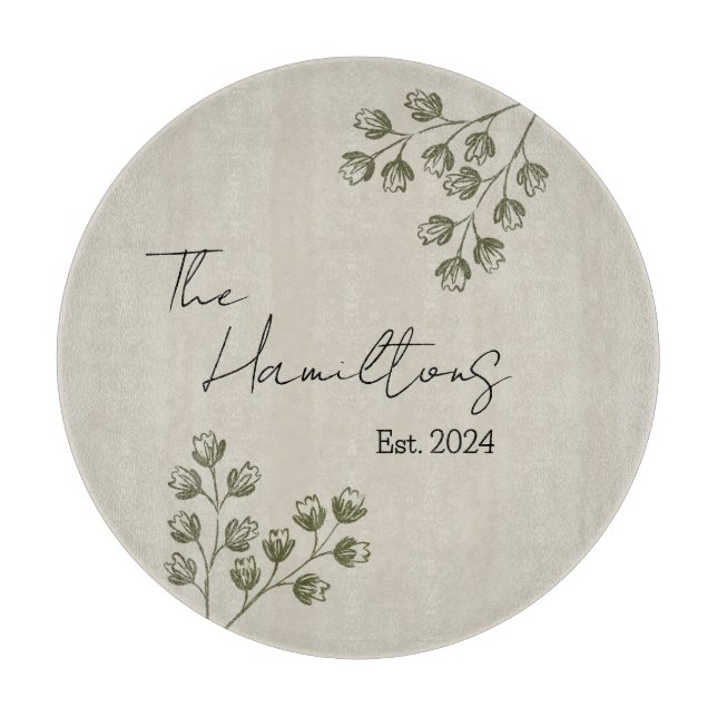 New Year's blue and gray floral cutting board (Front)