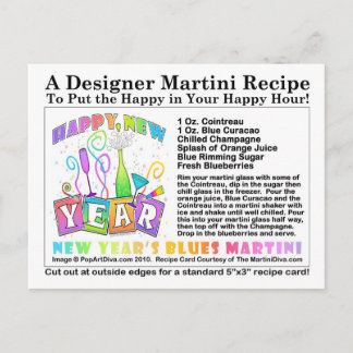 New Year's Blues Martini Recipe Postcard