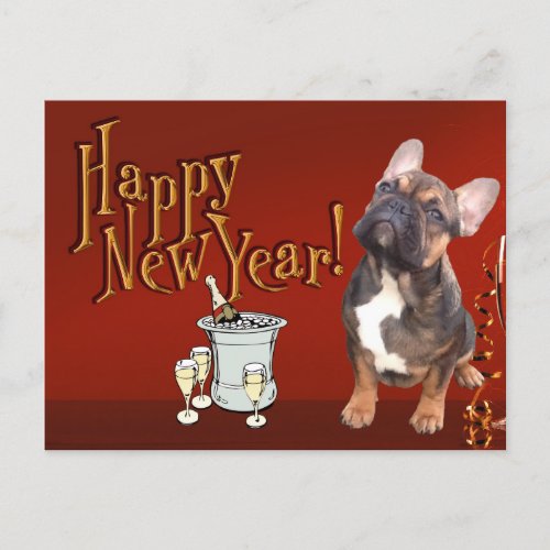 New Years Card French Bulldog Postcard