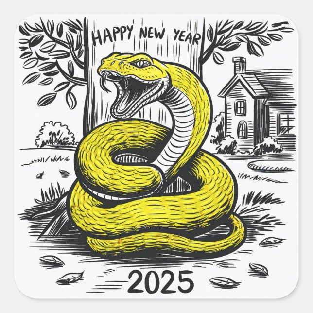 New Year's Card Snake 2025 Square Sticker (Front)