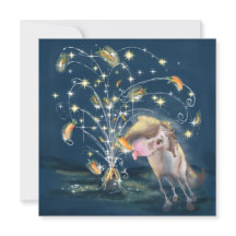 New Year's card with horse and carrots fireworks