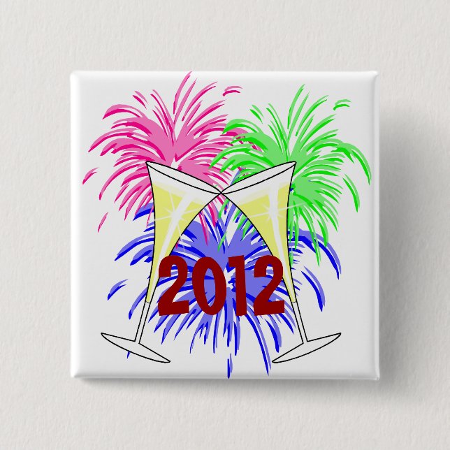 New Year's Champagne And Fire Works Button (Front)