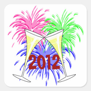 New Year's Champagne And Fire Works Stickers