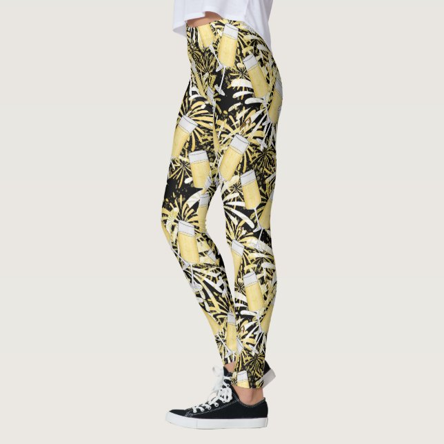 New Years champagne fireworks pattern leggings (Left)