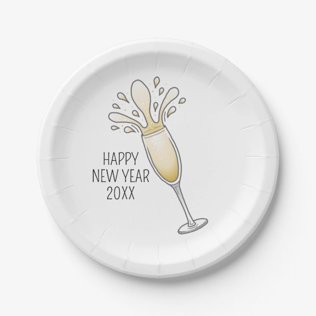 New Years Champagne Glass Paper Plates (Front)