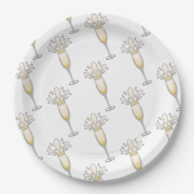 New Years Champagne Glass Paper Plates (Front)