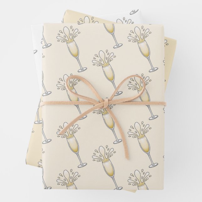 New Years Champagne Glass Wrapping Paper Sheets (In situ)