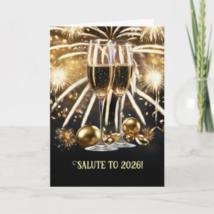 New Years Cheers Salute 2026 Champagne Fireworks Card