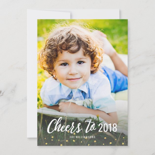 New Year's Cheers To 2018 Gold Confetti Photo Holiday Card