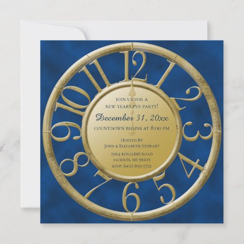 New Years Clock Countdown Party Invitation