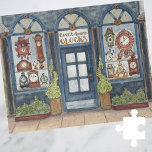New Years Clock Shop Watercolor Jigsaw Puzzle<br><div class="desc">This New Years Day themed clock shop storefront jigsaw puzzle features original artwork of an old town storefront window display of antique clocks. Inspired by old town shops, this puzzle is a watercolor painting created for the January page in a Seasonal Storefronts calendar I created. Full of fun details, this...</div>