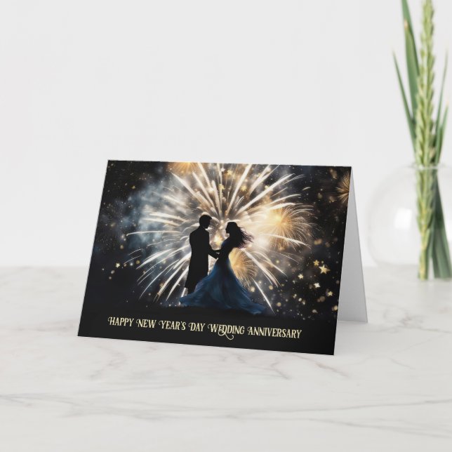 New Years Day Anniversary Couple Silhouetted  Holiday Card (Front)