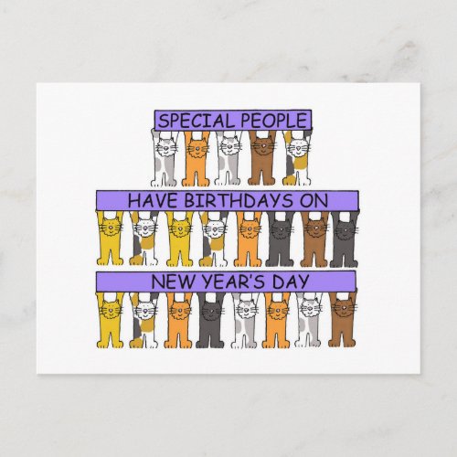 New Years Day  Birthday Cats Holiday Postcard