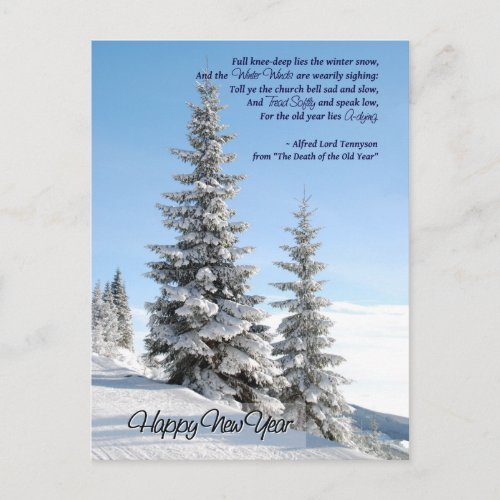 New Years Day Fir Trees with Tennyson Poem Holiday Postcard