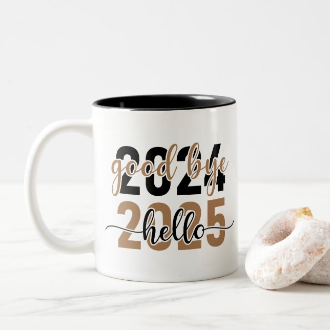 new year's day Two-Tone coffee mug (With Donut)