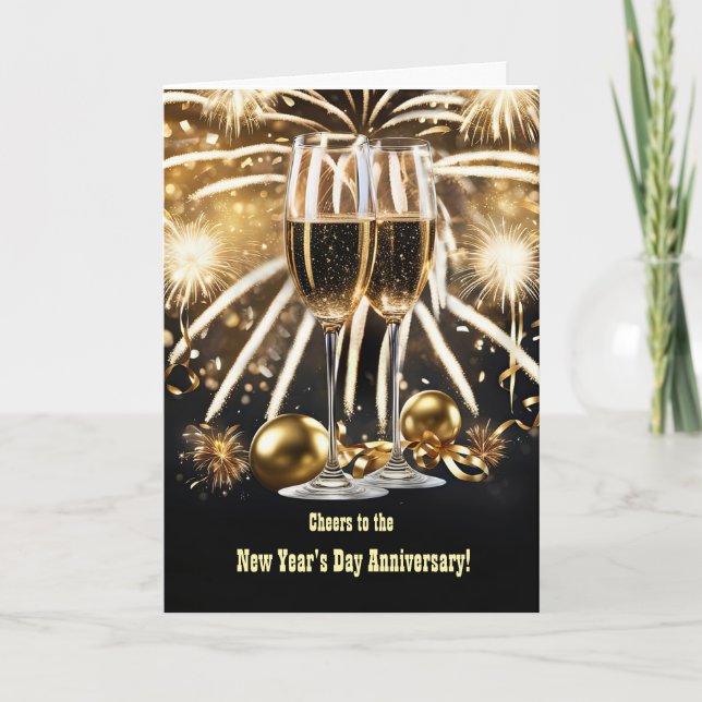 New Years Day Wedding Anniversary with Champagne  Card (Front)