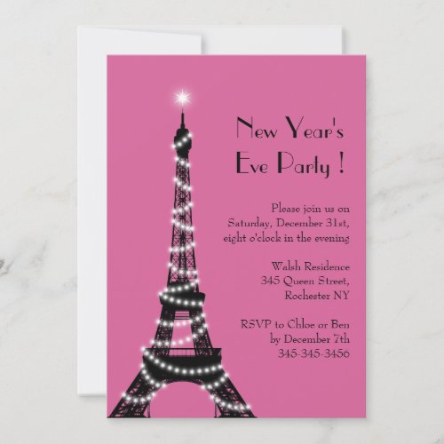 New Years Eiffel Tower Invitation fuchsia