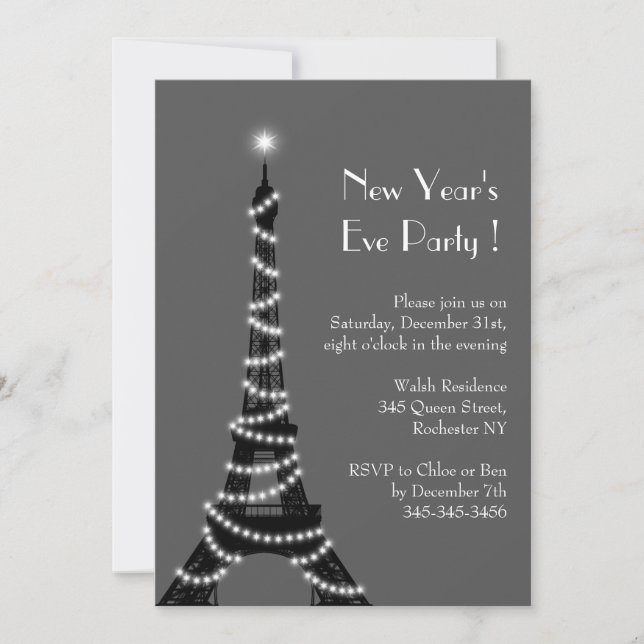 New Year's Eiffel Tower Invitation gray (Front)