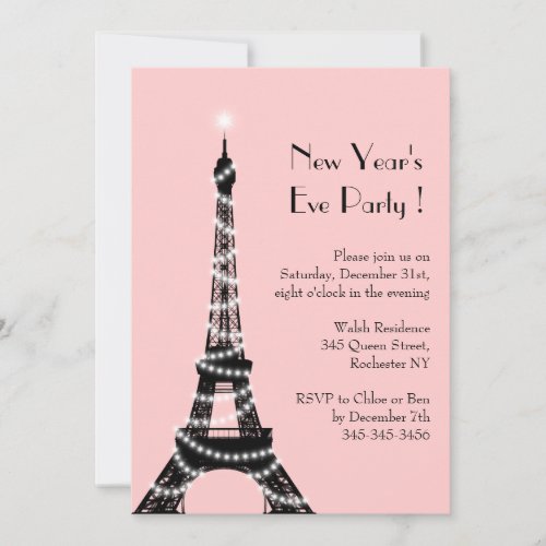 New Years Eiffel Tower Invitation pink