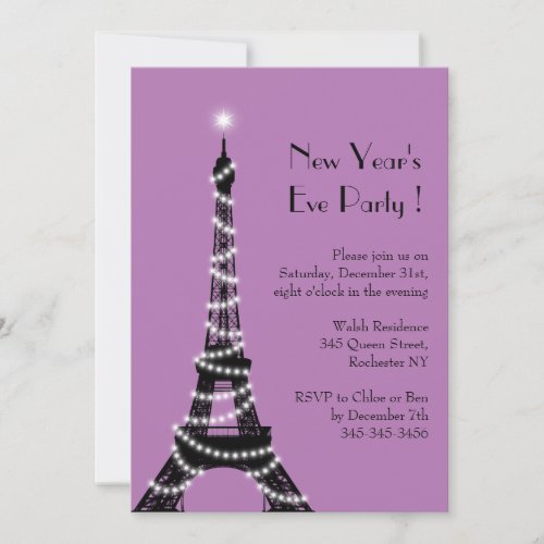 New Years Eiffel Tower Invitation purple