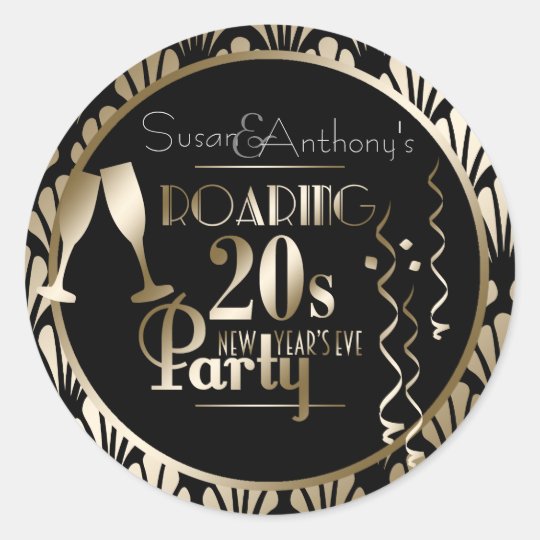 New Year's Eve 2020 Roaring 20s Gold Art Deco Classic Round Sticker ...