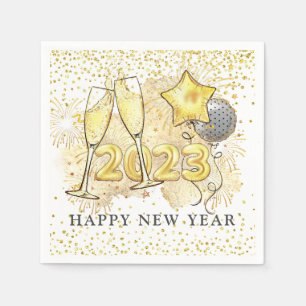 New Year's Eve 2023 Champagne Balloons Glitter Napkins