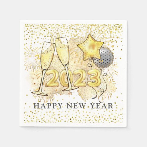 New Years Eve 2023 Champagne Balloons Glitter  Napkins